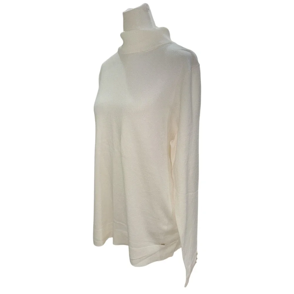 Chaps Womens Cream Turtleneck Sweater Long Sleeve Button Detail Size XL‎